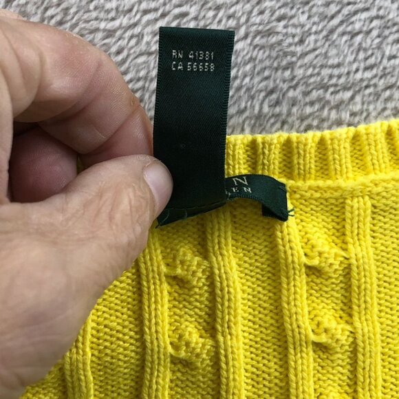 Lauren Ralph Lauren Womens Sweater Small Yellow Cable Knit V-Neck Pullover Cozy - Picture 10 of 12